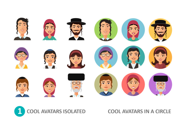 jewish-avatars-family-cartoon-flat-set