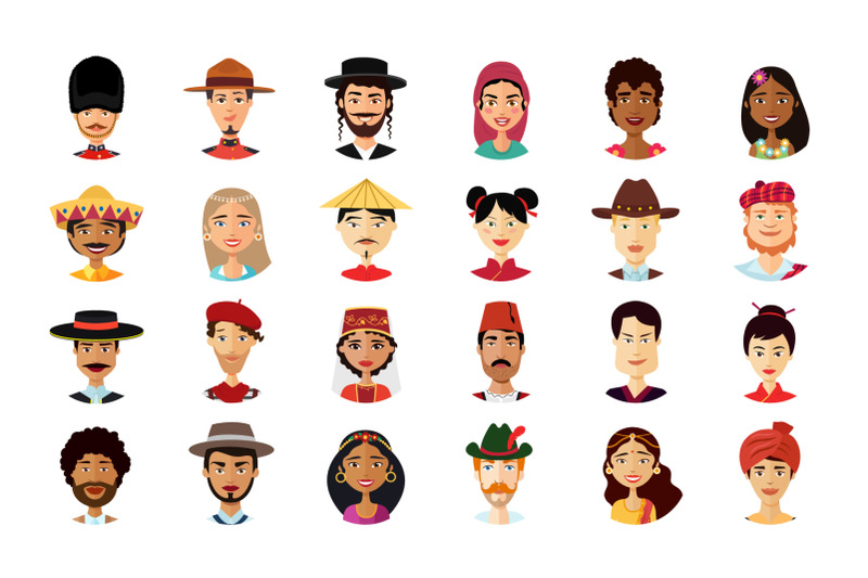 24-multicultural-national-avatars-people-cartoon-flat