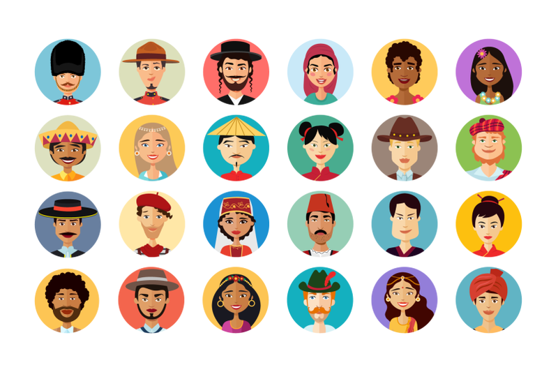 24-multicultural-national-avatars-people-cartoon-flat