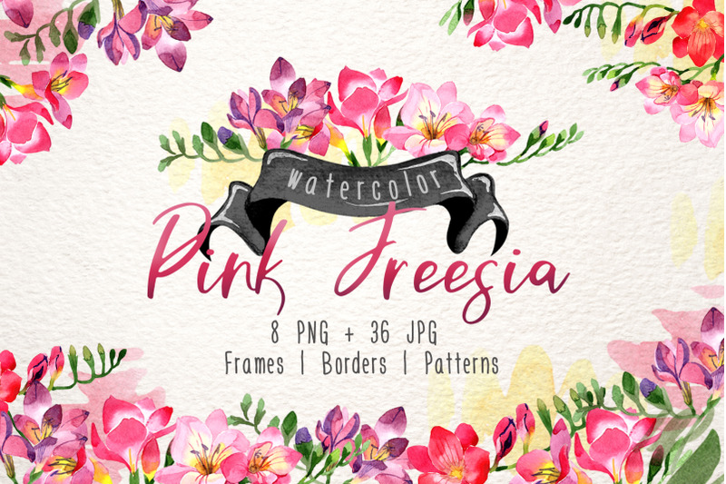 pink-freesia-watercolor-set-digital-flowers-clipart-hand-painted-f
