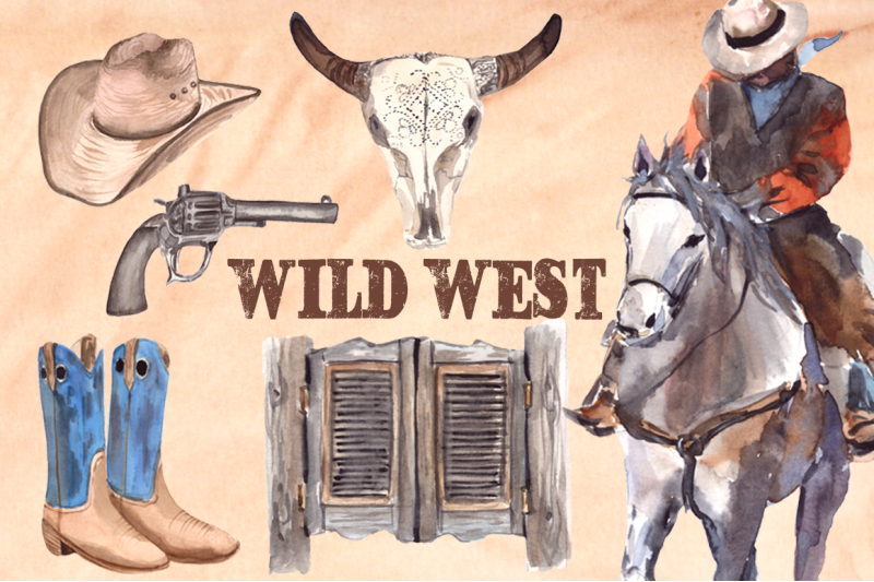 wild-west-watercolor-clip-art-set