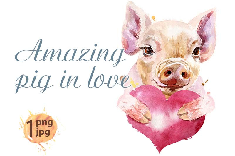 watercolor-portrait-of-mini-pig-with-pink-heart