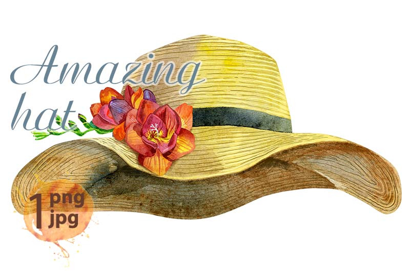watercolor-women-039-s-yellow-summer-hat-with-freesia