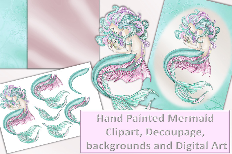 mermaid-clipart-printable-wall-art-decoupage-commercial-use