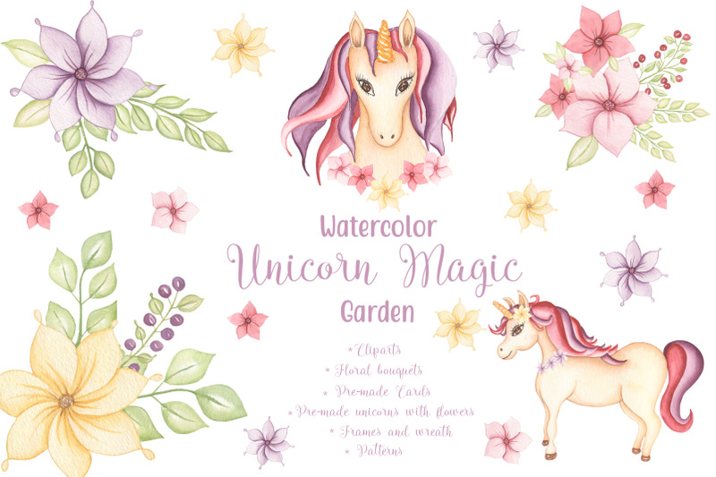 watercolor-unicorn-magic-garden