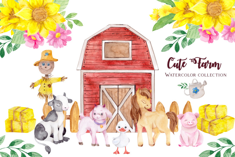 cute-farm-watercolor-collection