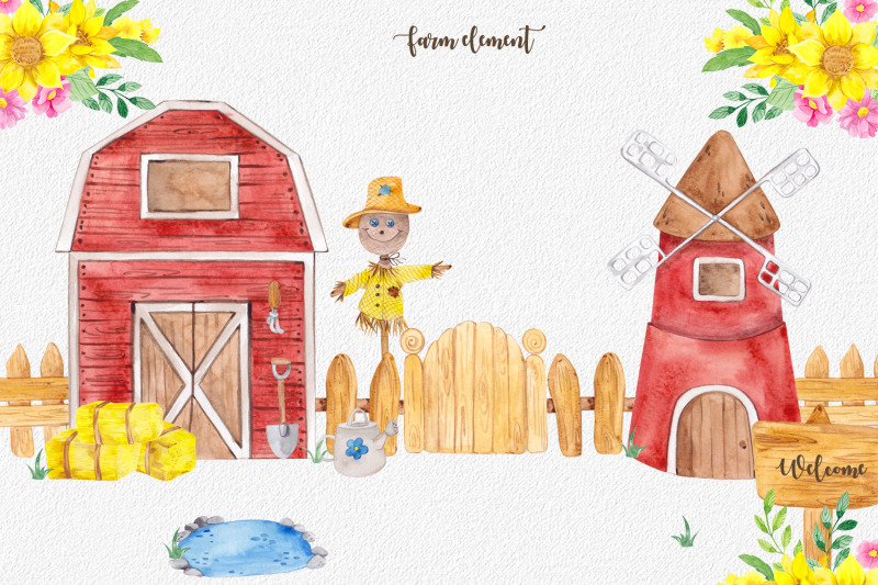cute-farm-watercolor-collection