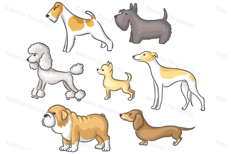 round-frame-and-set-of-cartoon-dogs-of-different-breeds