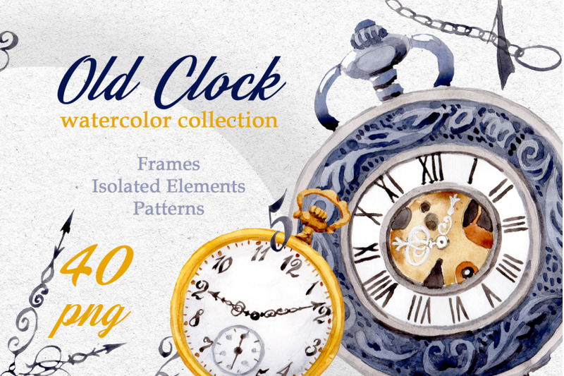 watercolor-old-clock-png-set