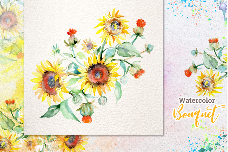watercolor-bouquets-with-sunflowers-png