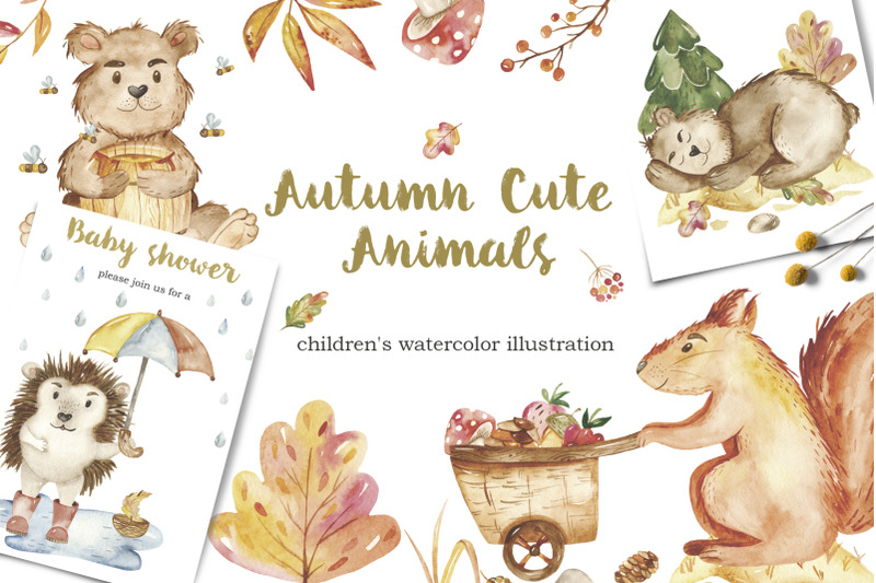 autumn-cute-animals-kids-watercolor-illustrations