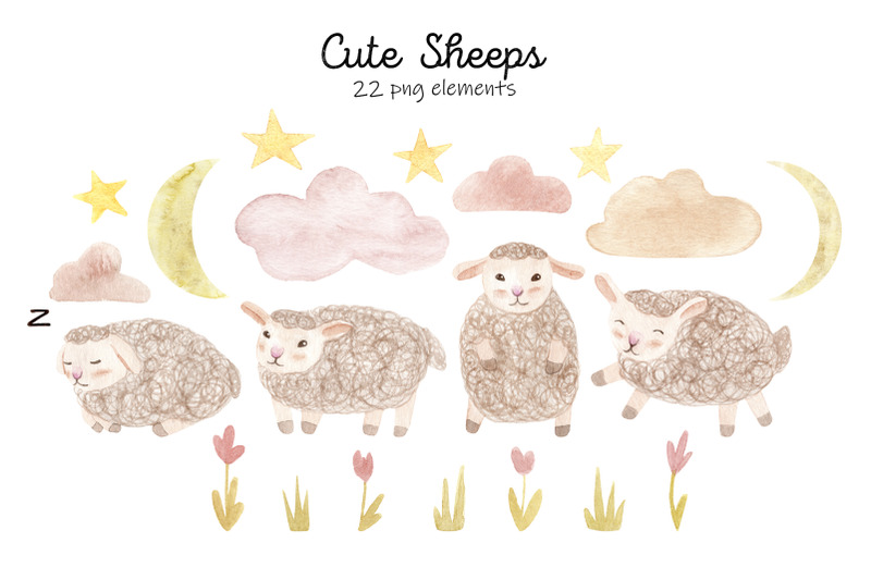 cute-watercolor-sheeps-seamless-patterns-and-cliparts