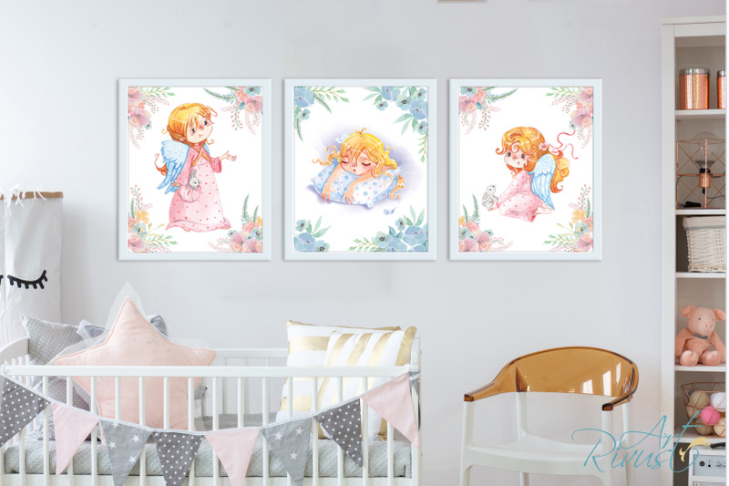 cute-angel-girl-digital-nursery-prints-nursery-wall-art-baby-girl