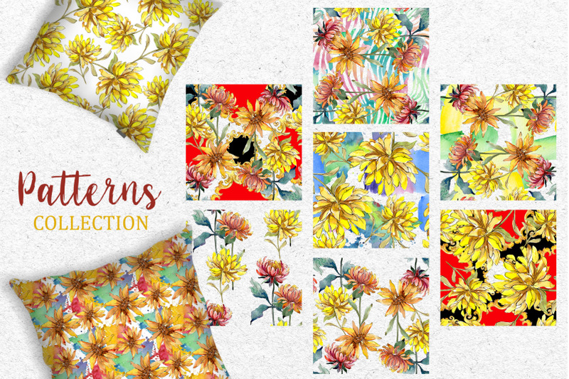 yellow-watercolor-asters-png-set