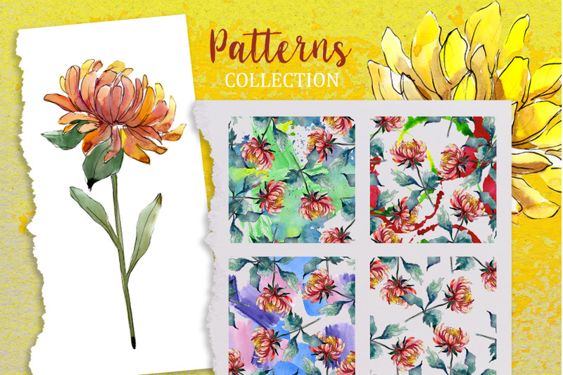 yellow-watercolor-asters-png-set