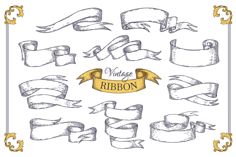 hand-drawn-ribbons-scroll-elements-for-banner-posters-invitation-card
