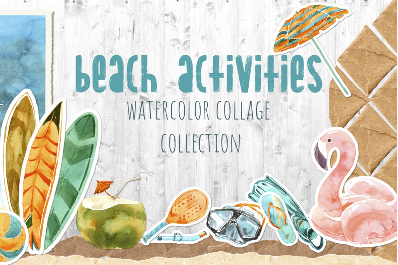 beach-activities-watercolor-collage