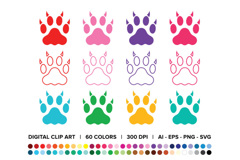 cat-claw-paw-print-clip-art-set
