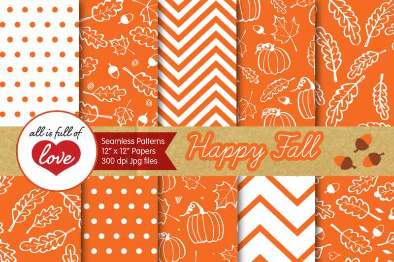 pumpkin-orange-black-and-white-fall-digital-papers-autumn-background-patterns