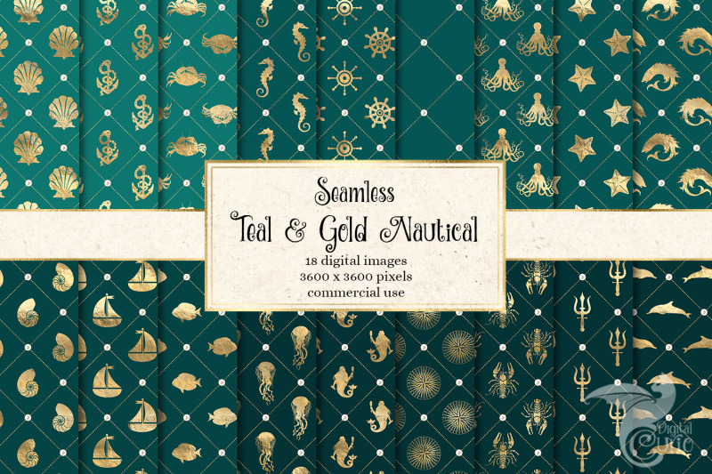 teal-and-gold-nautical-digital-paper