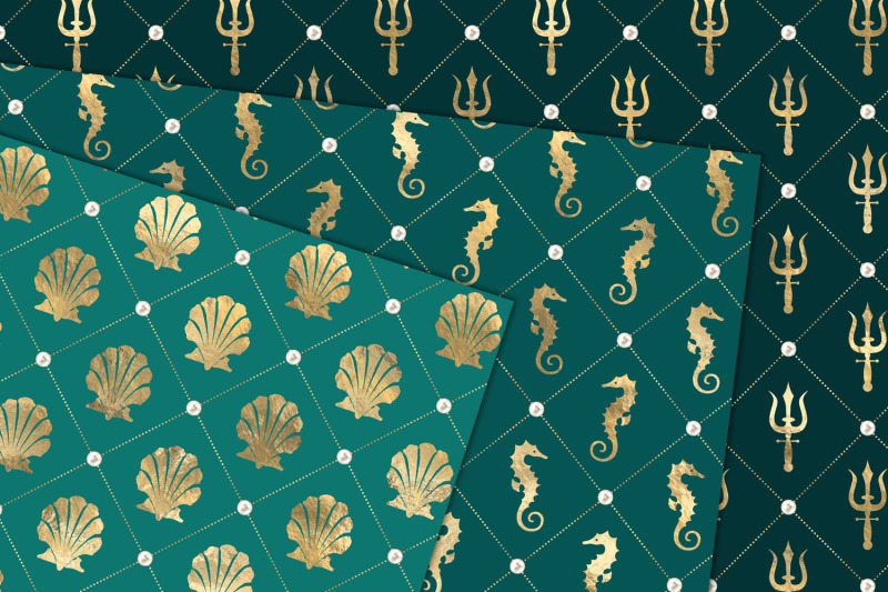 teal-and-gold-nautical-digital-paper