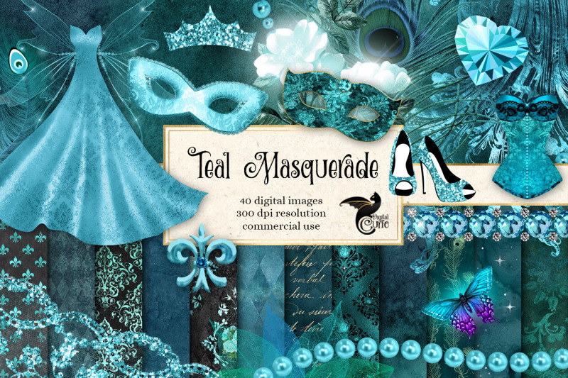 teal-masquerade-digital-scrapbook-kit