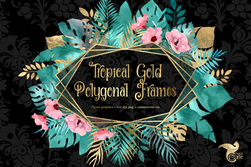 tropical-gold-polygonal-frames-clipart