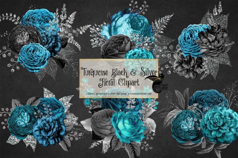 turquoise-black-and-silver-floral-bouquets