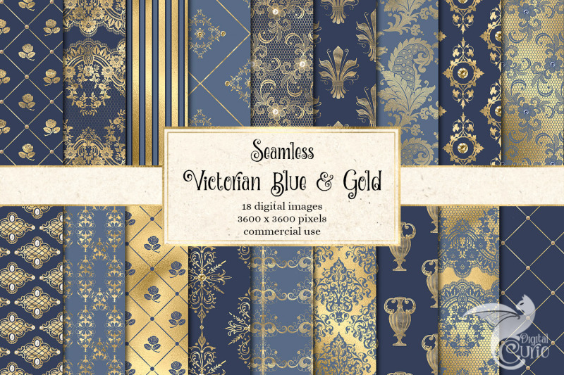 victorian-blue-and-gold-digital-paper