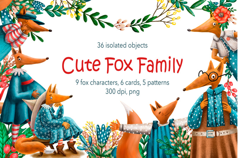 cute-fox-family-clip-art-set