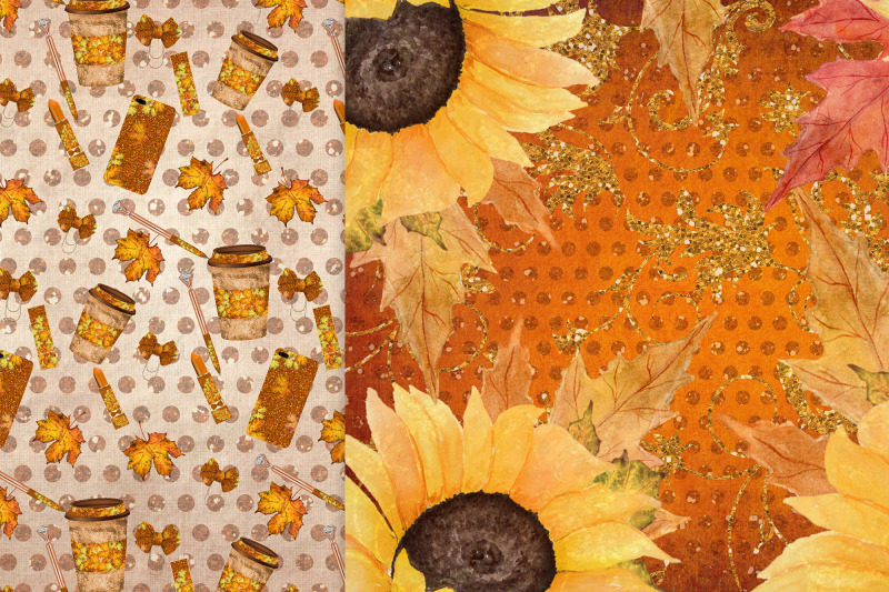 Fall digital papers, Sunflower papers,Autumn paper pack, A4 By