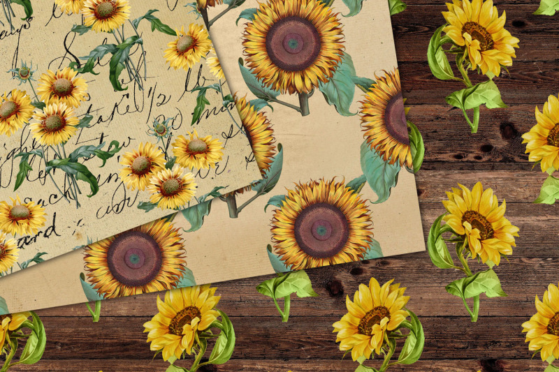 vintage-sunflower-digital-paper