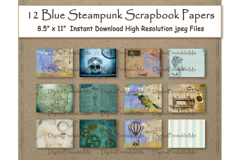 steampunk-digital-paper-11-quot-x-8-5-quot-blue-antique-scrapbook-paper-pages