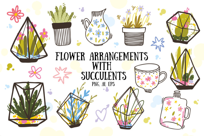 flower-arrangements-with-succulents-set