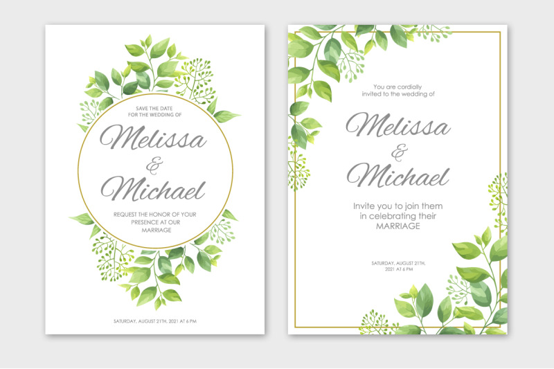 green-leaves-wedding-invitations-set