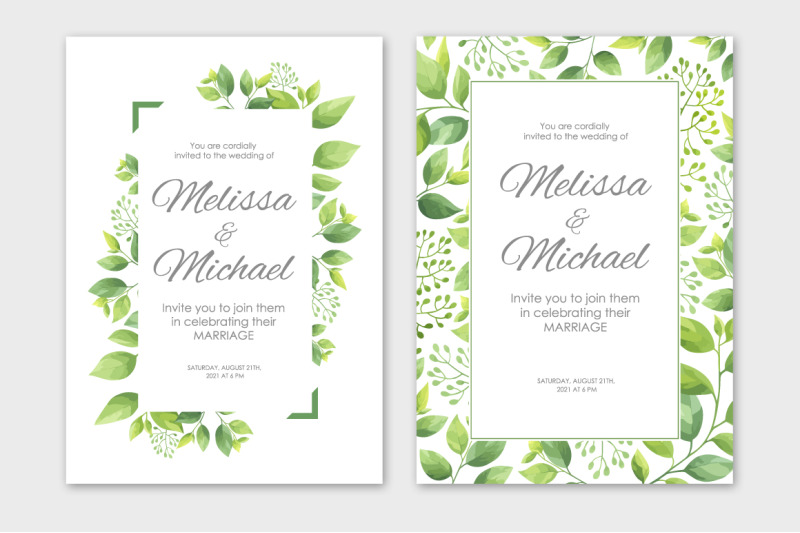 green-leaves-wedding-invitations-set