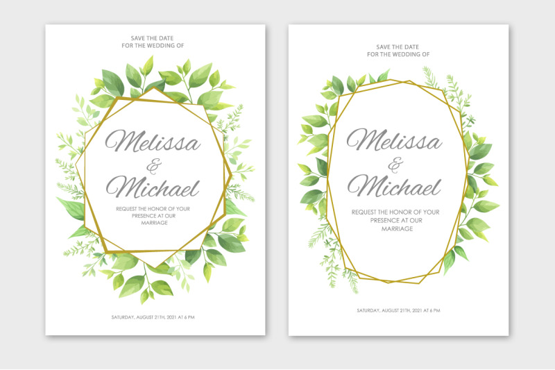 green-leaves-wedding-invitations-set