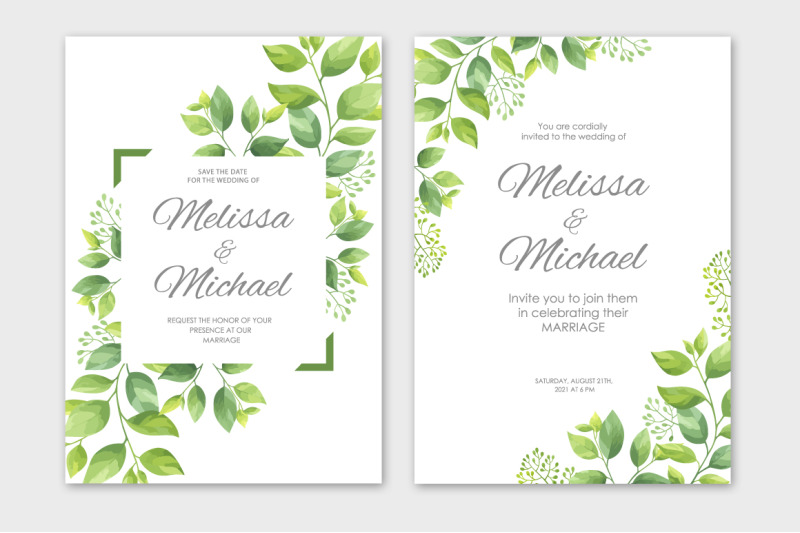 green-leaves-wedding-invitations-set