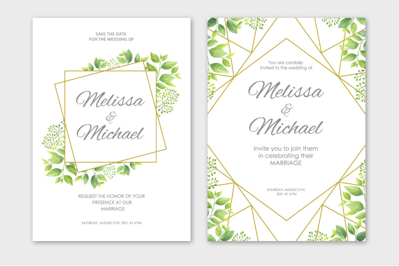 green-leaves-wedding-invitations-set