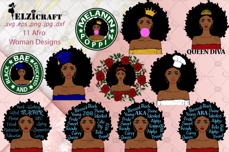 11 Afro Woman Designs SVG Cut Files By ELZIcraft | TheHungryJPEG.com
