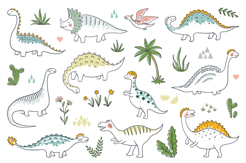 trendy-doodle-dinosaurs-cute-outline-dino-babies-set-funny-cartoon-d