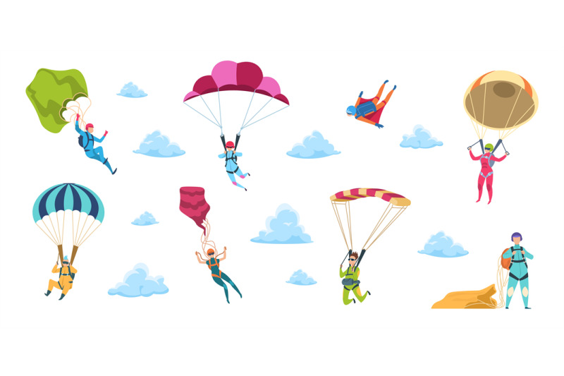 cartoon-skydivers-sky-jump-with-parachute-and-paraglider-extreme-dan