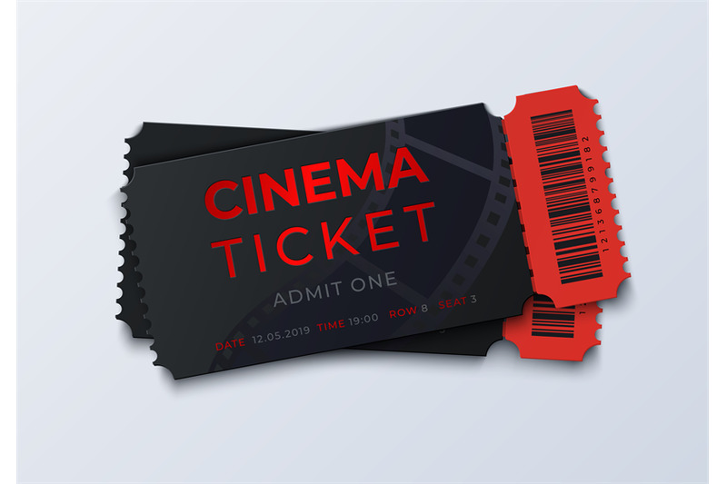 Movie Ticket Template Realistic Cinema Theater Admission Pass Mockup