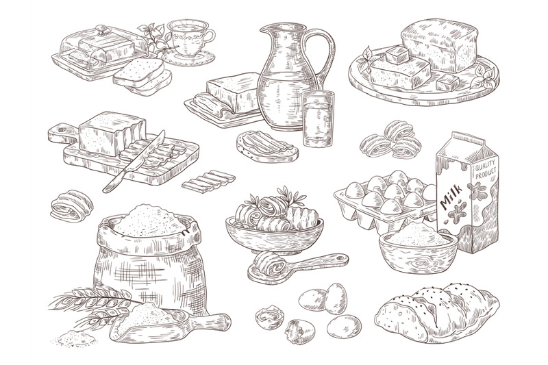 hand-drawn-bakery-goods-butter-milk-eggs-and-flour-culinary-ingredien