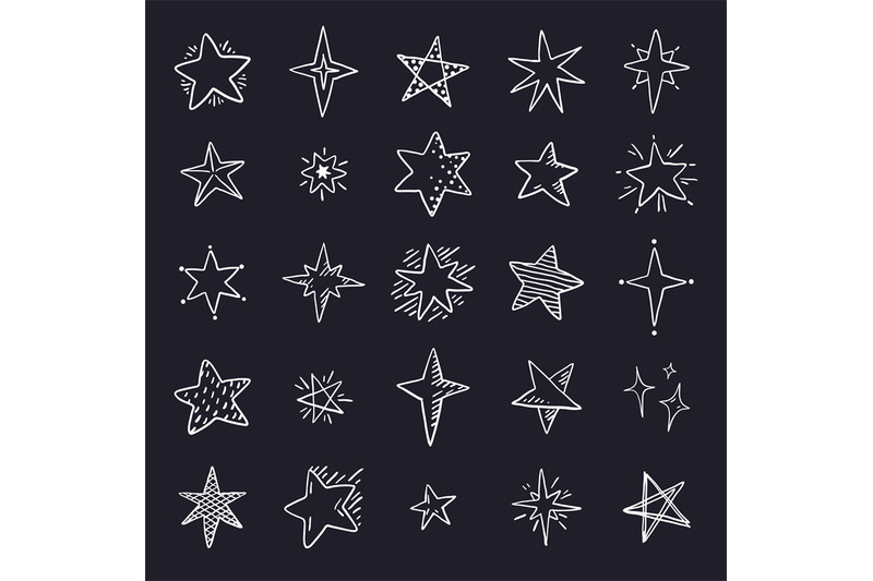 doodle-stars-on-black-background-cute-pen-sketch-space-elements-simp