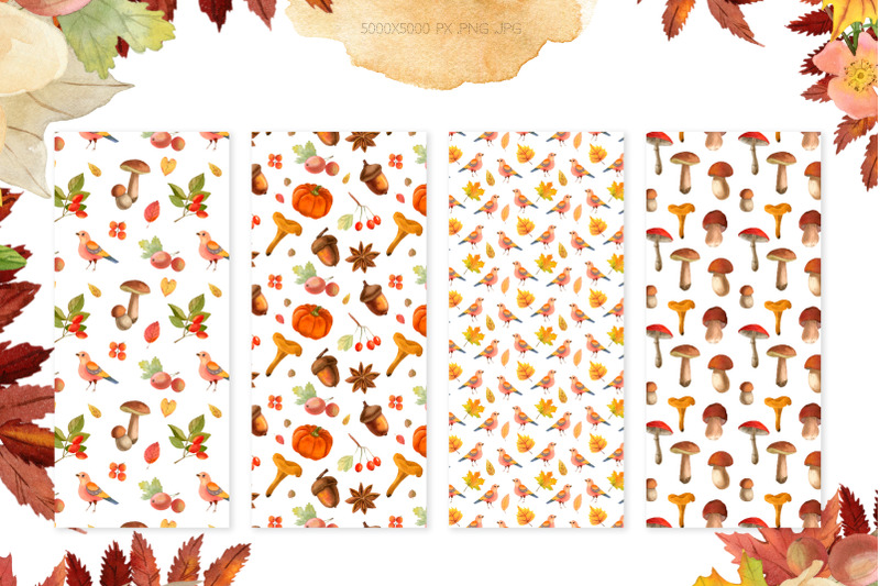 watercolor-autumn-seamless-patterns-collection