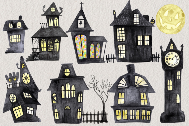 watercolor-halloween-village-maker-set