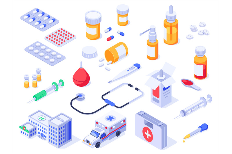 isometric-first-aid-kit-health-care-medical-pills-pharmacy-medicines