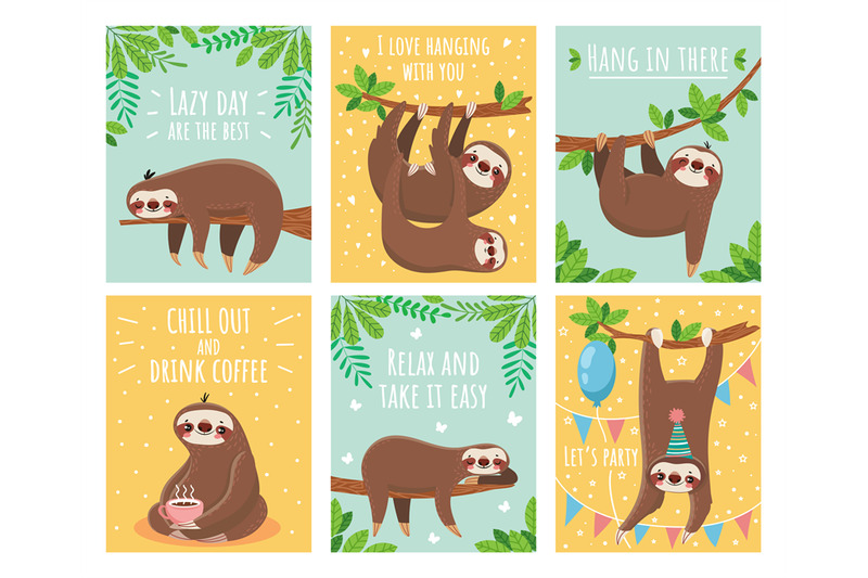 greeting-card-with-lazy-sloth-cartoon-cute-sloths-cards-with-motivati