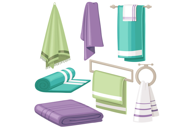 cartoon-bath-towel-cloth-towels-hanging-in-bathroom-isolated-vector-s